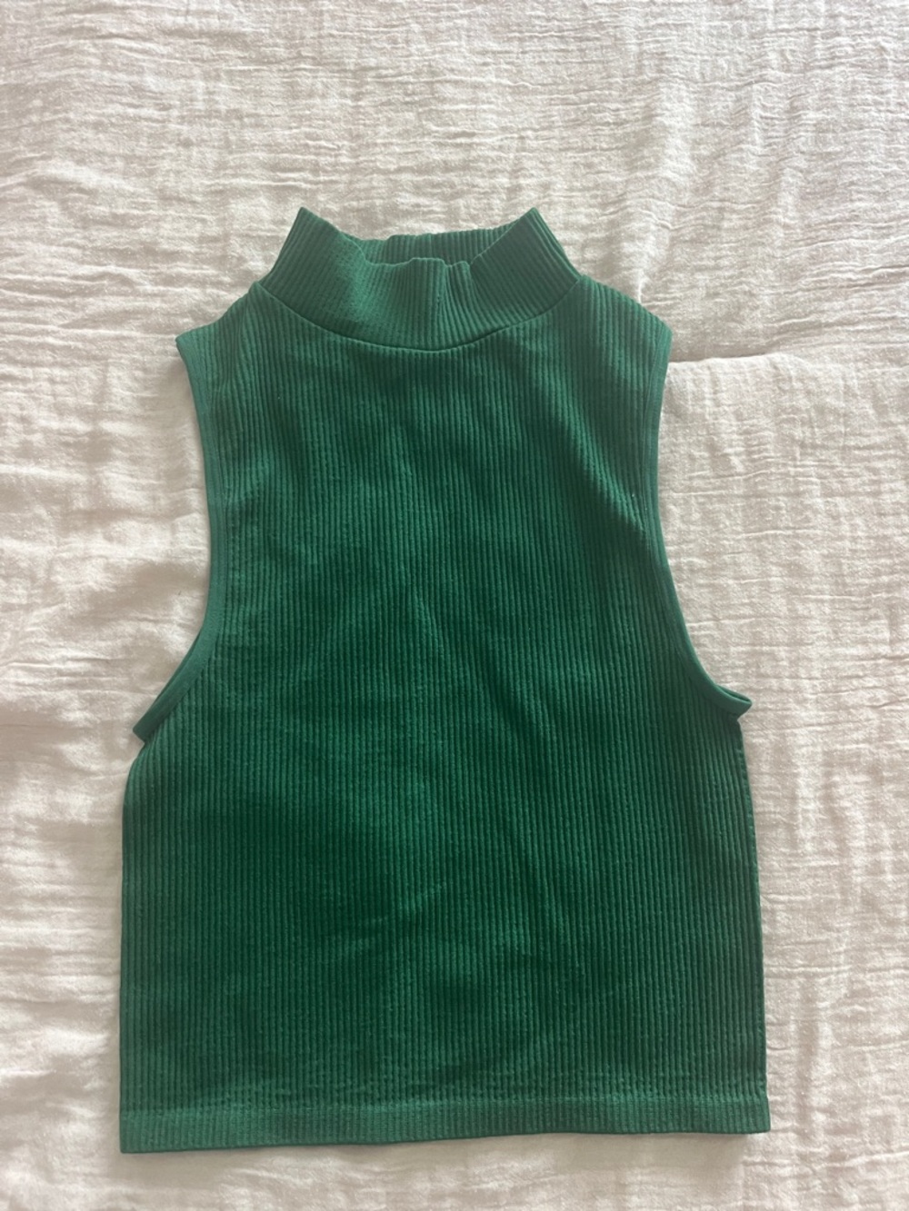 Zara Green Ribbed Mock-Neck Tank